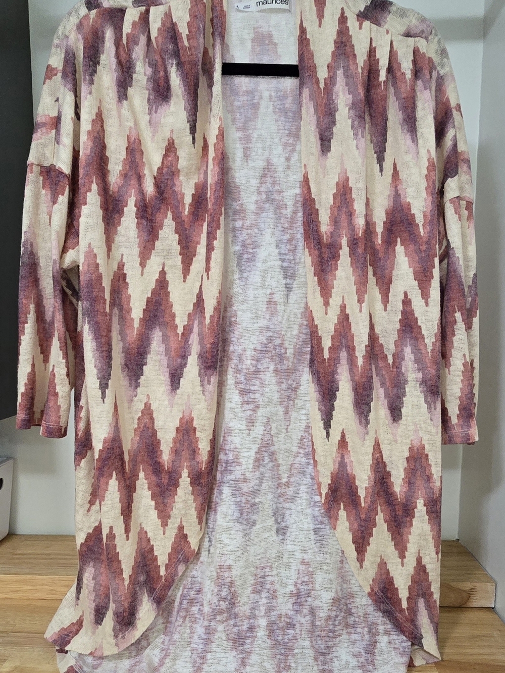 Maurices Chevron Open-Front Cardigan - Cream & Mauve